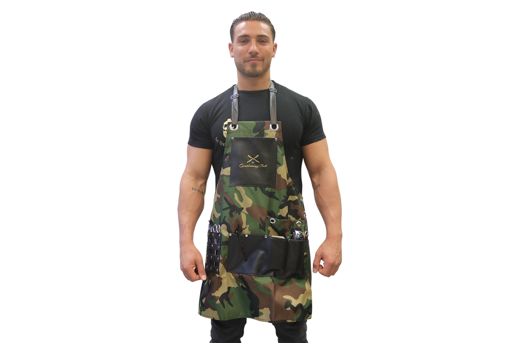 The Gentlemenz Club Barber Apron with Adjustable Setting, Clipper, Scissors and Comb Holder - Camo