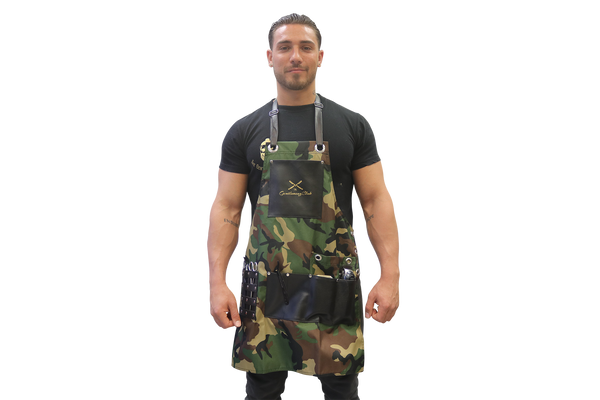 The Gentlemenz Club Barber Apron with Adjustable Setting, Clipper, Scissors and Comb Holder - Camo