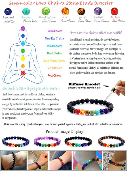 Men Women 8mm Lava Rock Beads Bracelet Elastic Natural Chakra