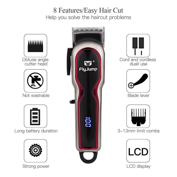 Professional WIRELESS Hair Trimmer Electric Hair Clipper LED Display Hair Cutting Machine