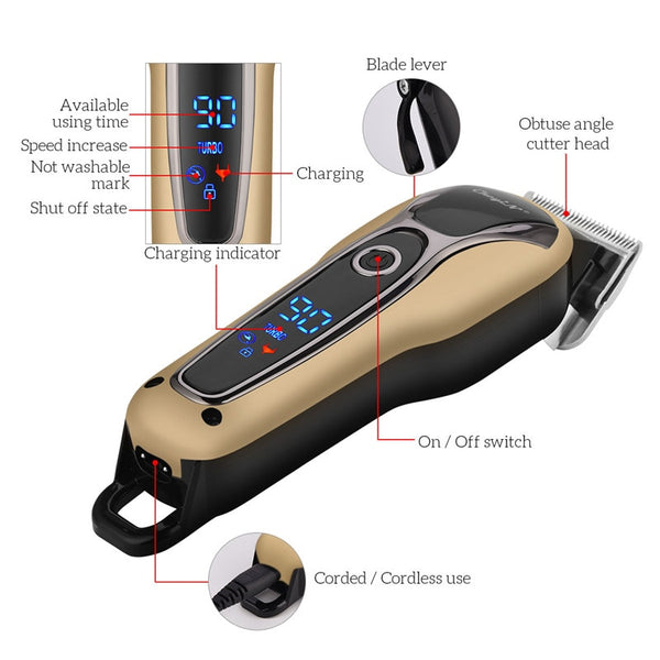 Professional WIRELESS Hair Trimmer Electric Hair Clipper LED Display Hair Cutting Machine