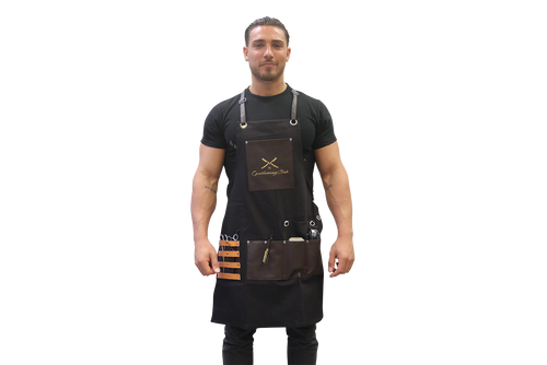 The Gentlemenz Club Barber Apron with Adjustable Setting, Clipper, Scissors and Comb Holder - Black
