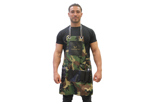 The Gentlemenz Club Barber Apron with Adjustable Setting, Clipper, Scissors and Comb Holder - Camo