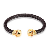 Men's Gold Leather Skull Bracelet